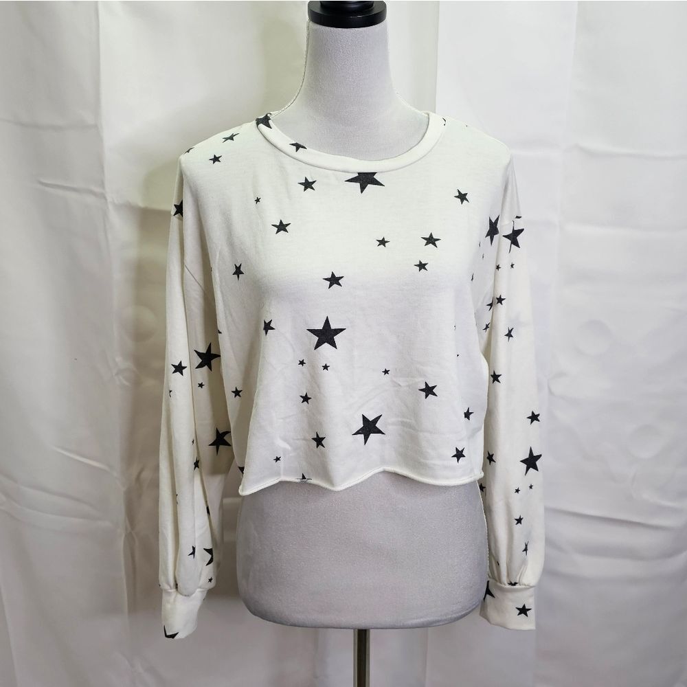 Le Lis White Star Long Sleeve Cropped Top Size Small